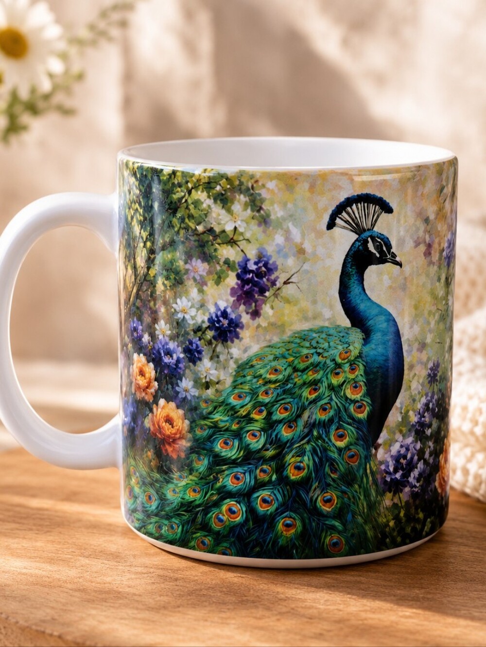 Hand Crafted Peacock Ceramic Mug - Blue & Green